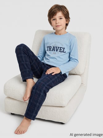 Erkek Çocuk Uzun Kollu %100 Pamuklu Travel Club Pijama Takımı