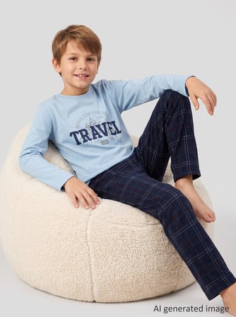 Erkek Çocuk Uzun Kollu %100 Pamuklu Travel Club Pijama Takımı