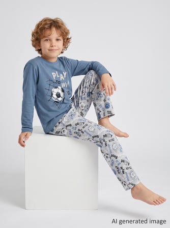 Erkek Çocuk Uzun Kollu %100 Pamuklu Play Win Pijama Takımı