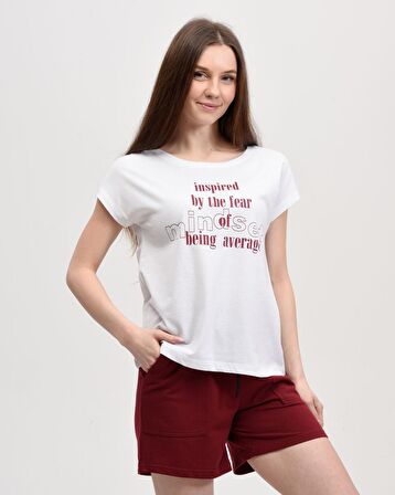 defy's KADIN ARKA DİKİŞ DETAYLI BASKILI KISA KOLLU BİSİKLET YAKA TİŞÖRT BEYAZ - S