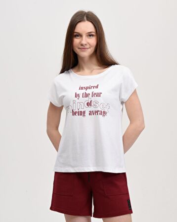 defy's KADIN ARKA DİKİŞ DETAYLI BASKILI KISA KOLLU BİSİKLET YAKA TİŞÖRT BEYAZ - L