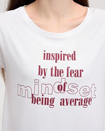 defy's KADIN ARKA DİKİŞ DETAYLI BASKILI KISA KOLLU BİSİKLET YAKA TİŞÖRT BEYAZ - L