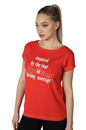 defy's KADIN ARKA DİKİŞ DETAYLI BASKILI KISA KOLLU BİSİKLET YAKA TİŞÖRT KIRMIZI - XS