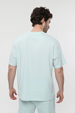 defy's ERKEK KISA KOLLU BASKILI OVERSIZE KALIP BİSİKLET YAKA TİŞÖRT KAR MELANJ - XS