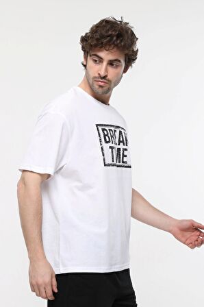 defy's ERKEK KISA KOLLU BASKILI OVERSIZE KALIP BİSİKLET YAKA TİŞÖRT