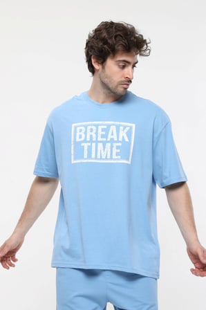 defy's ERKEK KISA KOLLU BASKILI OVERSIZE KALIP BİSİKLET YAKA TİŞÖRT