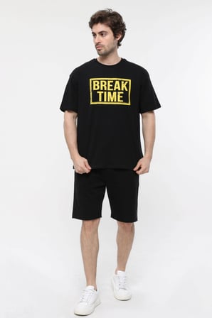 defy's ERKEK KISA KOLLU BASKILI OVERSIZE KALIP BİSİKLET YAKA TİŞÖRT