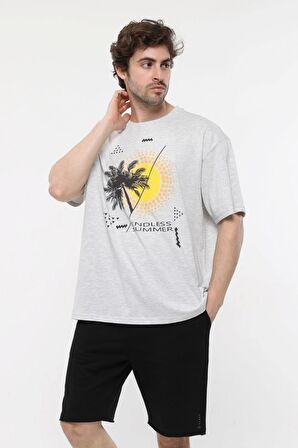 defy's ERKEK KISA KOLLU BASKILI OVERSIZE KALIP BİSİKLET YAKA TİŞÖRT