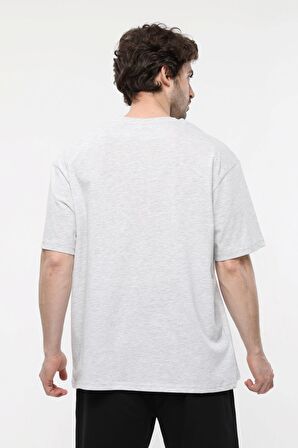 defy's ERKEK KISA KOLLU BASKILI OVERSIZE KALIP BİSİKLET YAKA TİŞÖRT KAR MELANJ
