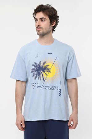 defy's ERKEK KISA KOLLU BASKILI OVERSIZE KALIP BİSİKLET YAKA TİŞÖRT