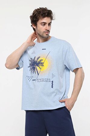 defy's ERKEK KISA KOLLU BASKILI OVERSIZE KALIP BİSİKLET YAKA TİŞÖRT