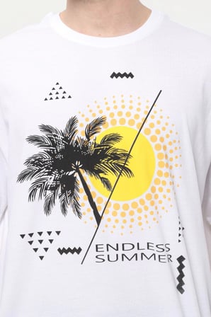 defy's ERKEK KISA KOLLU BASKILI OVERSIZE KALIP BİSİKLET YAKA TİŞÖRT KAR MELANJ - XS
