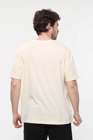 defy's ERKEK KISA KOLLU BASKILI OVERSIZE KALIP BİSİKLET YAKA TİŞÖRT KAR MELANJ - XS