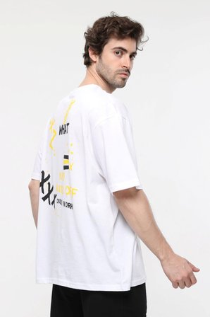 defy's ERKEK KISA KOLLU BASKILI OVERSIZE KALIP BİSİKLET YAKA TİŞÖRT