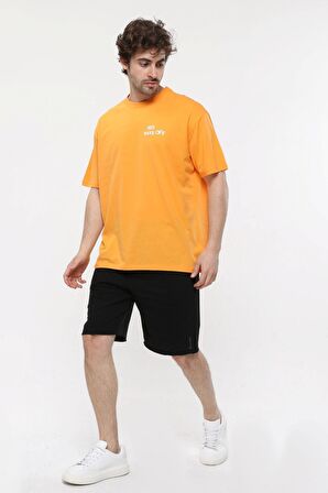 defy's ERKEK KISA KOLLU BASKILI OVERSIZE KALIP BİSİKLET YAKA TİŞÖRT