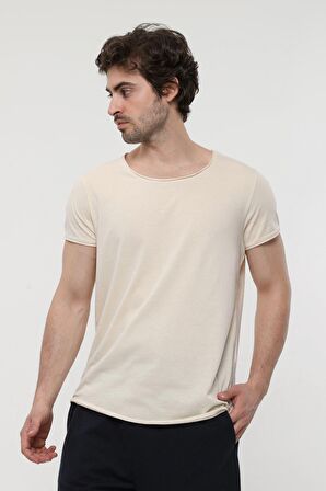 defy's ERKEK KISA KOLLU BASKILI OVERSIZE KALIP BİSİKLET YAKA TİŞÖRT KAR MELANJ - XS