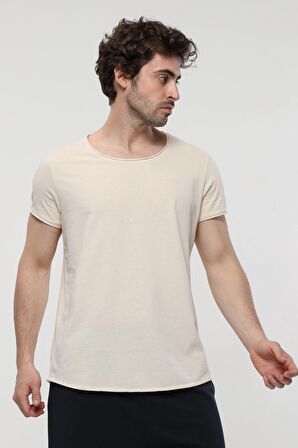 defy's ERKEK KISA KOLLU BASKILI OVERSIZE KALIP BİSİKLET YAKA TİŞÖRT KAR MELANJ - XS