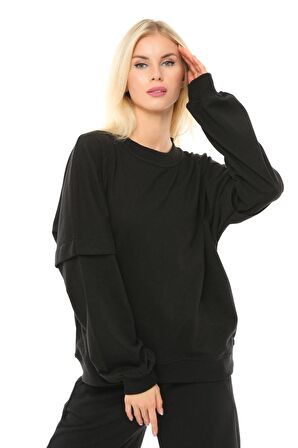 defy's Kadın Oversize Sweat Kol Detaylı Siyah