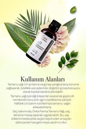 onka farma tamanu yağı -  doğal soğuk sıkım - 30 ml