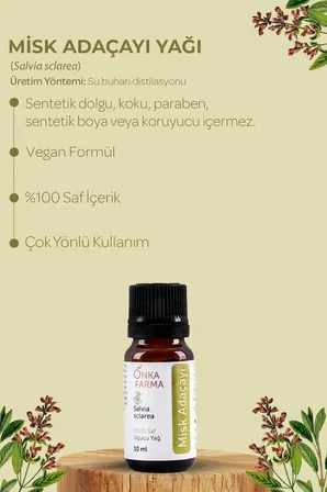 onka farma misk adaçayı yağı -  ve doğal katkısız uçucu yağ - 10 ml
