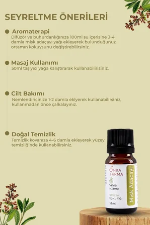onka farma misk adaçayı yağı -  ve doğal katkısız uçucu yağ - 10 ml