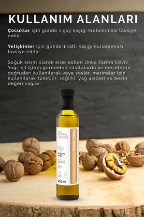 onka farma ceviz yağı 250 ml  ve doğal soğuk sıkım