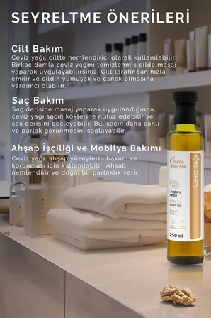 onka farma ceviz yağı 250 ml  ve doğal soğuk sıkım