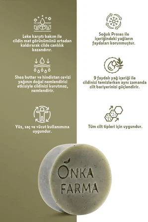 Onka Farma Arınma Doğal Sabun 100 gr Cilt Ferahlatıcı Yatıştırıcı Besleyici Katı Sabun