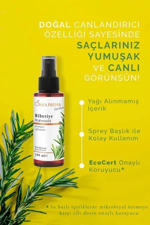 Onka Farma Biberiye Mayası -suyu- Güçlendirici Saç Toniği Hidrosolü Hızlı Saç Uzama Dökülme Karşıtı