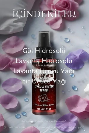 SleepMix Uyku Yastık Spreyi 100 ml (Gül & Lavanta) Rahatlatıcı Dinlenme Spreyi Sleep Pillow Spray