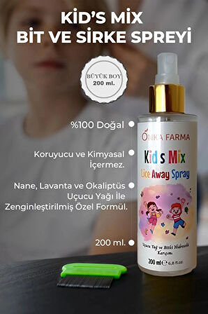 Onka Farma Kidsmix Bit Sirke Spreyi 200 ml %100 Doğal Koruyucu Içermez Okula Kışa Kids Lice Spray