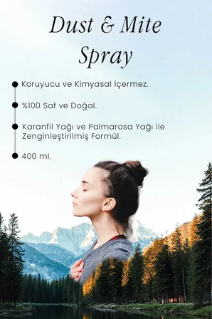 Onka Farma Toz Akar Spreyi 400 ml Doğal Uçucu Yağ Içerikli Alerji Önleyici Sprey