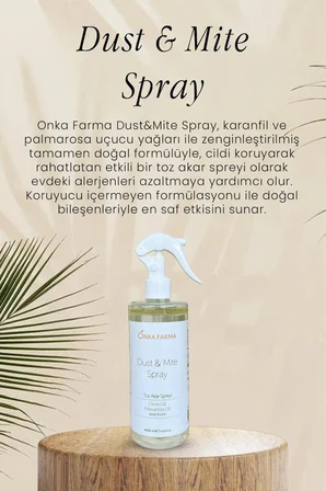 Onka Farma Toz Akar Spreyi 400 ml Doğal Uçucu Yağ Içerikli Alerji Önleyici Sprey
