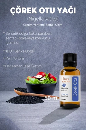 onka farma çörek otu yağı 50 ml  doğal yerli tohum soğuk sıkım