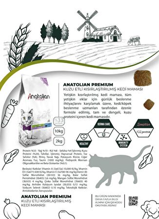 Anatolian Premium Sterilised Lamb Kuzulu Kısırlaştırılmış Kedi Maması 2 Kg