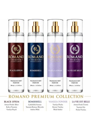 Romano Premium Bombshell-La Vie est Belle-Black Opium-Vanilya Powder 4'Lü Set Vücut Spreyi 4x200 ml