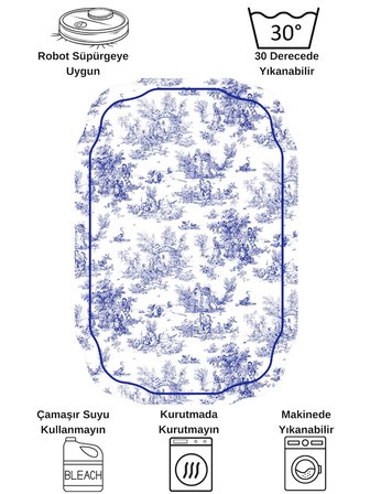 Toile de Jouy Temalı Tekli Lateks Taban Banyo Paspası (45X55)