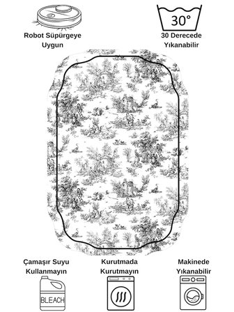 Toile de Jouy Temalı Tekli Lateks Taban Banyo Paspası (45x55)