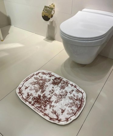 Toile de Jouy Temalı Tekli Lateks Taban Banyo Paspası (45X55)