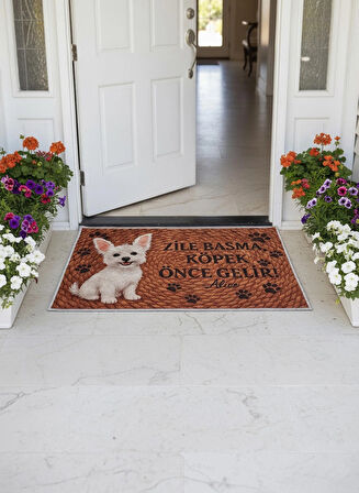 Brillant Jüt Görünümlü Sevimli Köpek Temalı Kapıönü Paspası (60x40)