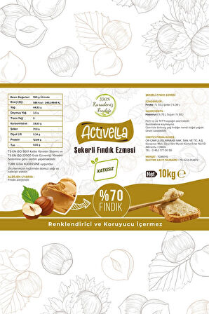 Activella Şekerli Fındık Ezmesi 10kg %70 Fındıklı