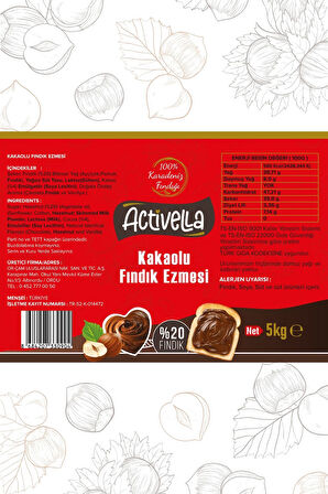 Activella Kakaolu Fındık Ezmesi 5kg %20 Fındıklı