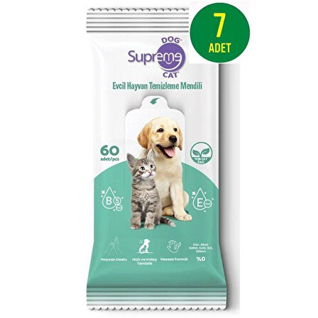 Supreme Yeşil Çaylı Kedi Ve Köpek Temizleme Mendili 60 adet x 7 Adet