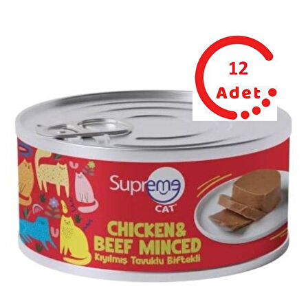 Supreme Cat Kıyılmış Tavuklu ve Biftekli Yaş Kedi Maması 85 Gr x 12 Adet