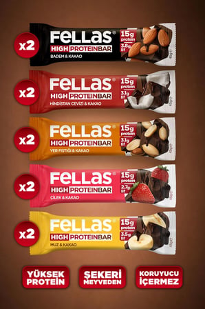 Yüksek Protein Bar (45 g) Karma Kutu - 10 Adet (5 Çeşit)