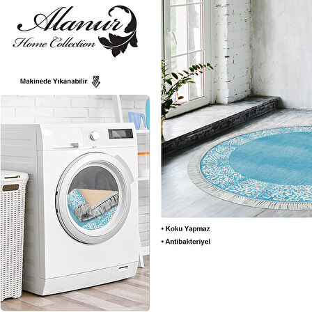 Dekoreko Kaymaz Taban Djt Salon Halısı Yıldız Deri Saçaklı Yuvarlak Modern 1460