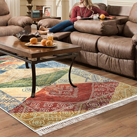 Dekoreko Kaymaz Taban Djt Salon Halısı Star Pamuk Saçaklı İskandinav S5047