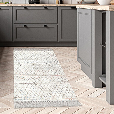 Dekoreko Kaymaz Taban Djt Mutfak Halısı Yıldız Deri Saçaklı İskandinav F5079