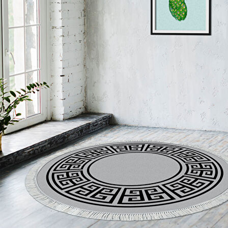 Dekoreko Kaymaz Taban Djt Salon Halısı Trend Saçaklı Yuvarlak Modern 608M