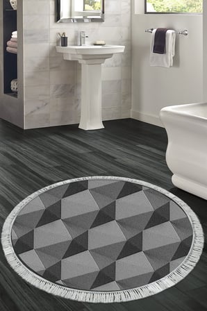 Kaymaz Dijital Mutfak & Salon Halı Star Pamuk Saçaklı Yuvarlak Geometrik E5010